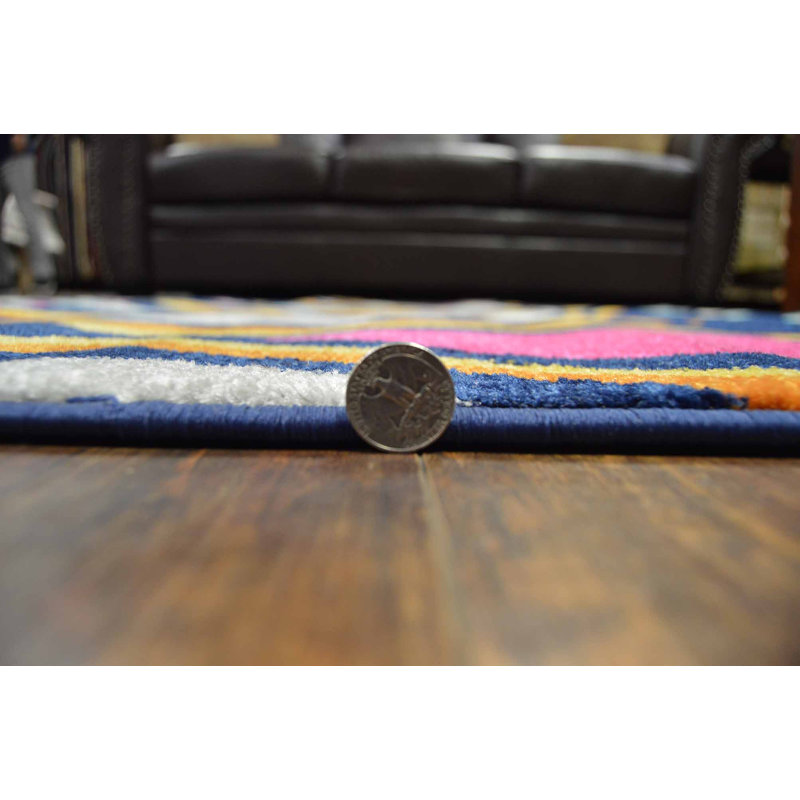 Tapis bleu marine / jaune Petitt, Rectangle 3 pi 9 po x 5 pi 3 po