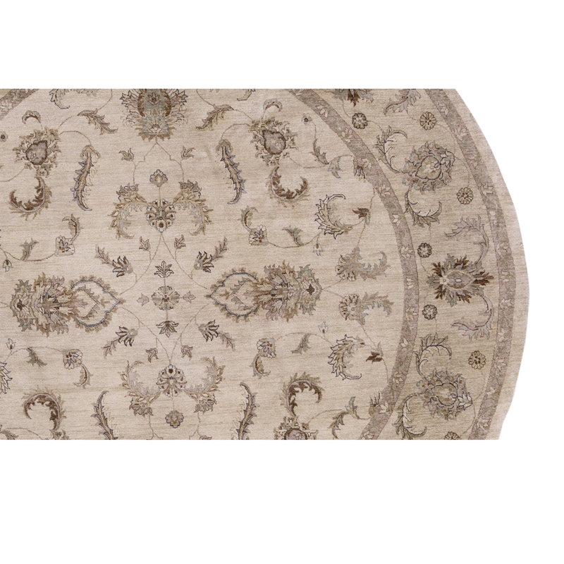 Hand Knotted Wool Area Rug in Ivory/Gold