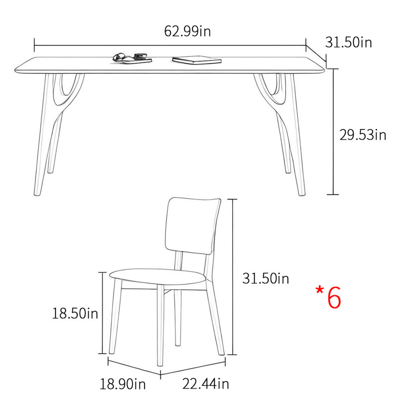 Modern simple home rectangular dining table sets, 29.53"H x 62.99"L x 31.5"W