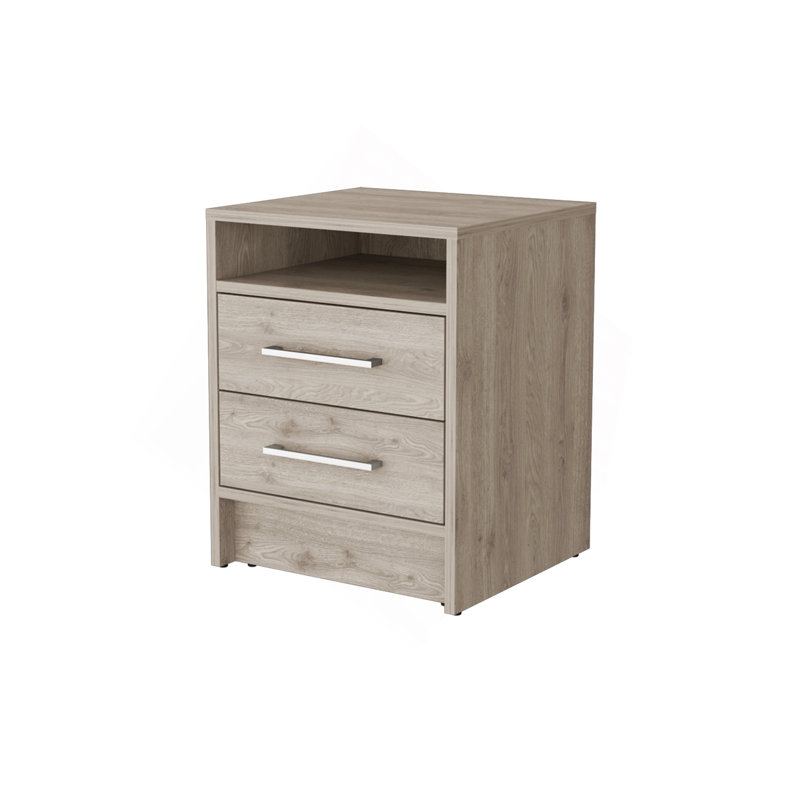 Philadelphia Nightstand, Two Drawers, Concealed Shelf, Light Gray