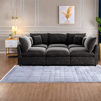 Canapé modulaire en U en chenille noire avec rangement et ports USB, style moderne pour la maison