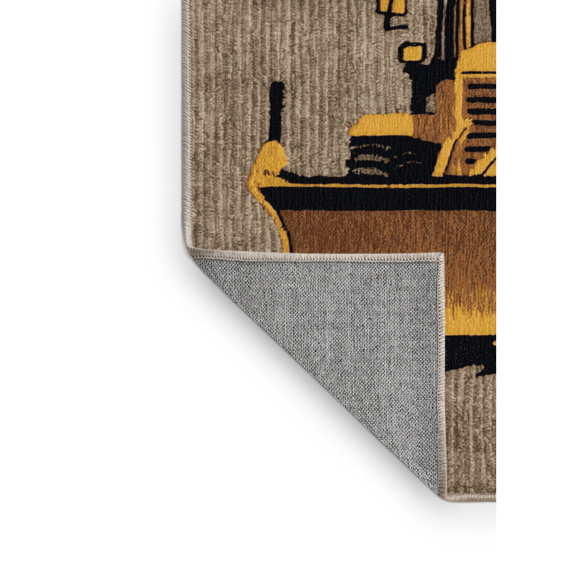 Machine Washable Transportation Brown Area Rug, Carré 3 pi