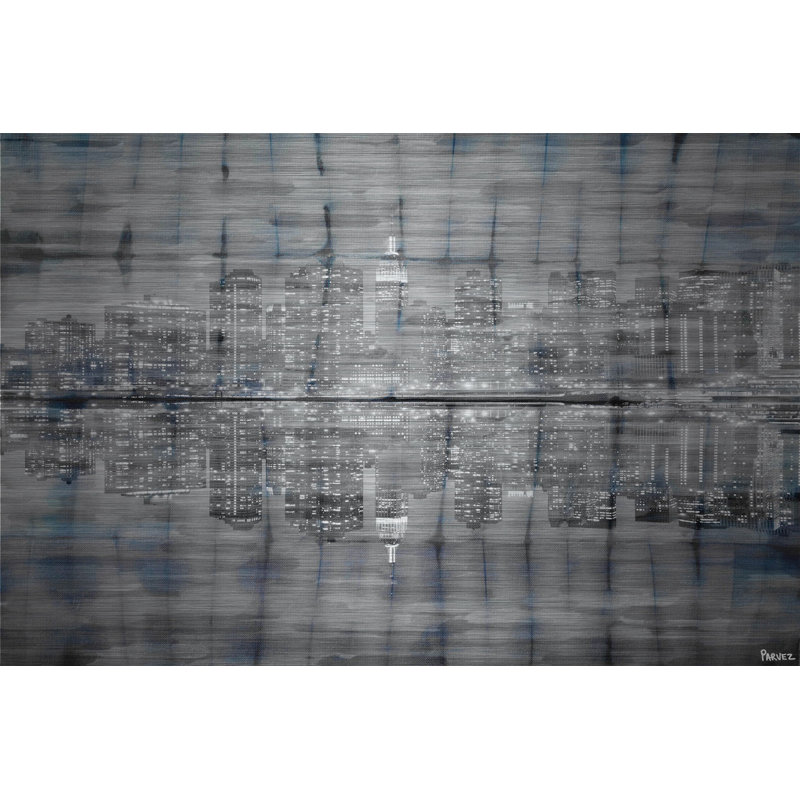 «Night Lights», reproduction de peinture à l'aquarelle sur métal, H 40 po x l 60 po x P 1,5 po