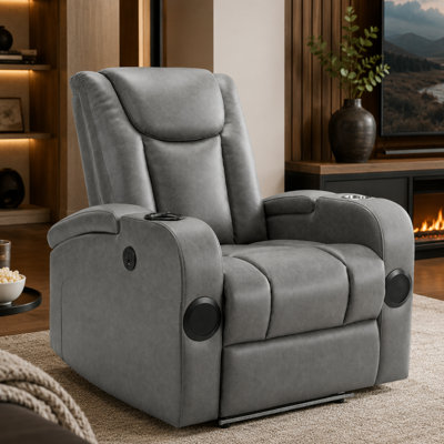 Single Modern Power Reclining Sofa, Adjustable Split Back Recliner with USB Charging, Bluetooth Audio Speakers and LED Light Strips for Indoor Living Space