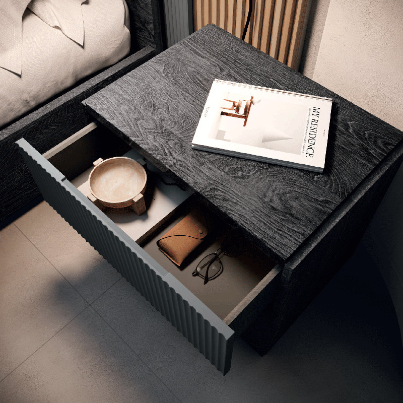 Modern Two-Tone Nightstand Dark Grey
