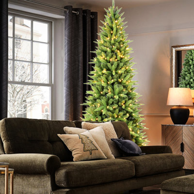 300 lumières à DEL blanc chaud ornées d'un arbre de Noël mince de 6 pi avec 850 pointes Pe + réalistes, conception à charnières à installation rapide, support en métal pour espaces limités et décorations simples