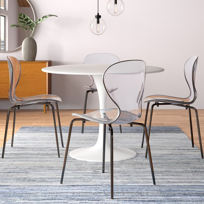 Kavish Dining Chair with Curved Back and Waterfall Edge Seat Powder-Coated Metal Legs, Clear