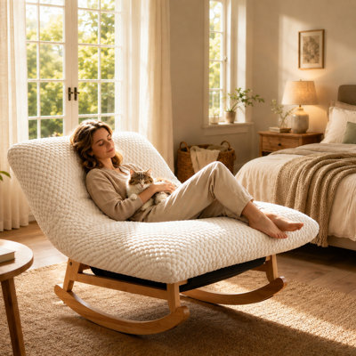 41.3" W Oversized Corduroy Rocking Chairs with 6.7" Thick Cushion and Wood Base