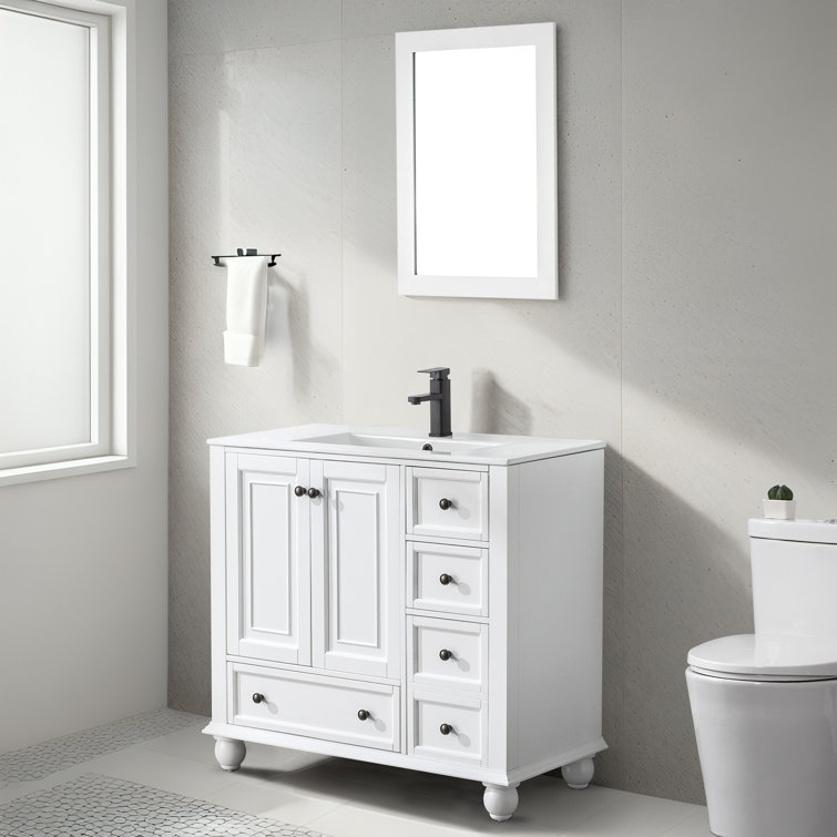 36 Contemporary Bathroom Vanity with Top Sink, 2 Soft Close Doors, and 6  Drawers, Gray - ModernLuxe
