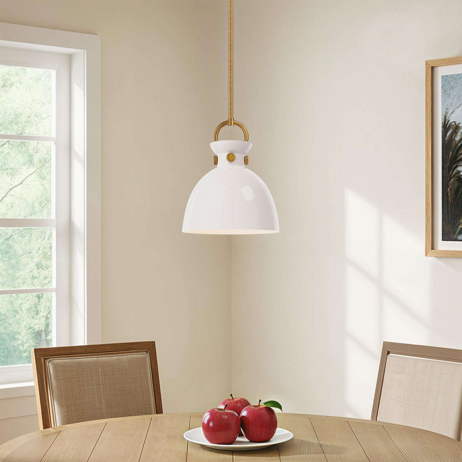 Tinka Single Light Glass Steel Pendant, Aged Gold, 12.75" H x 10.5" W x 10.5" D