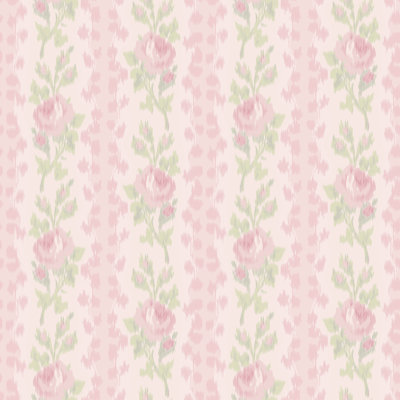 Blooming Heirloom Strawberry Macaron Rose Stripe Wallpaper