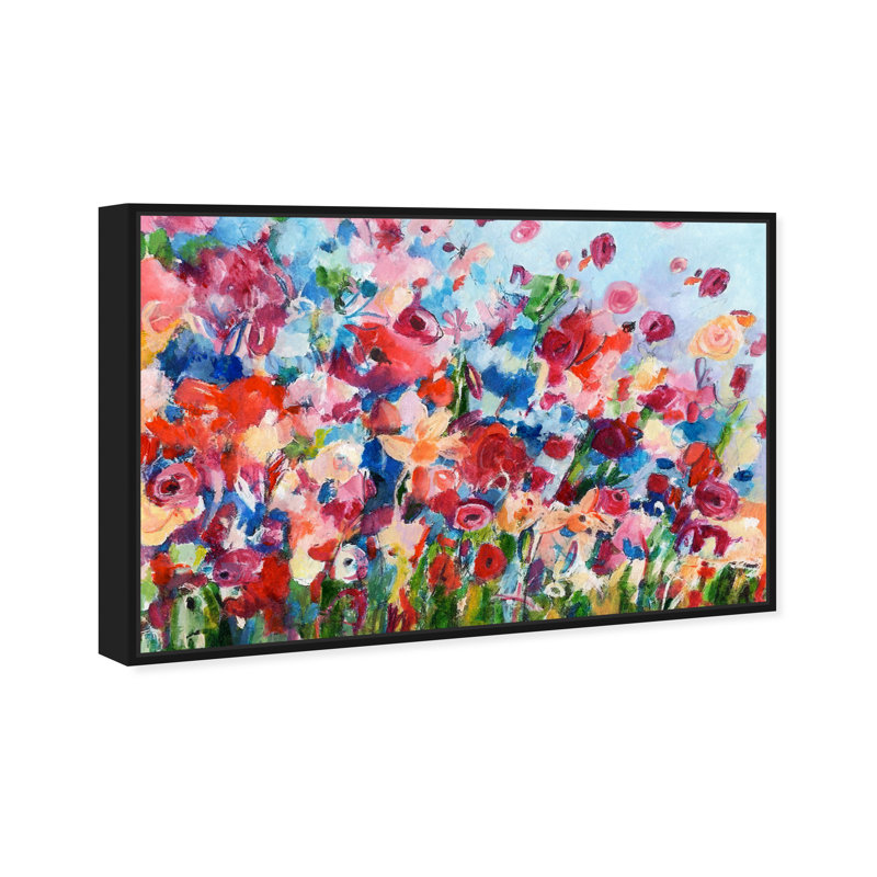 Peinture à fleurs moderne, "Sundays Walk", Toile avec cadre noir, H 10 po x l 15 po x P 1,75 po