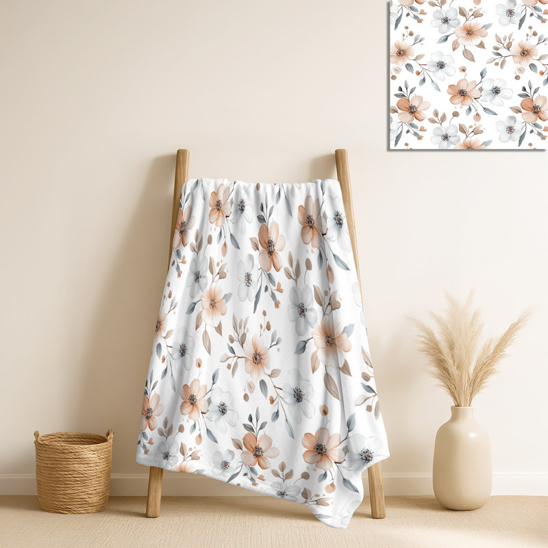 Nomadic Bloom I - Couverture douce florale, jeté en peluche Boho, Floral brun