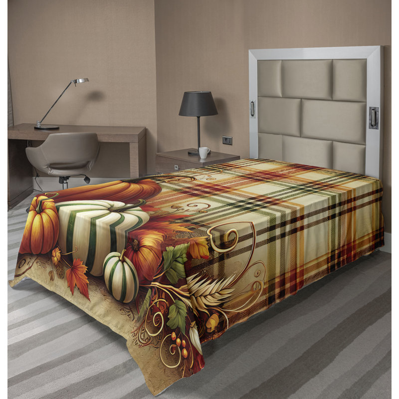 Drap plat moderne de style bohème Ambesonne, Carreauté vert / orange / brun pâle, Drap plat pour lit simple