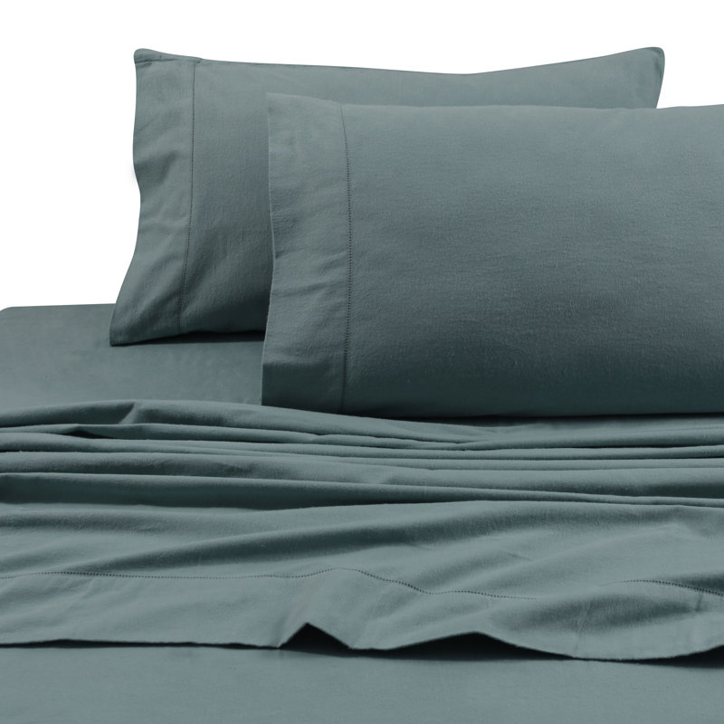 Flannel 100% Cotton Sheet Set, Queen Sheet Set + Fitted Sheet + 2 Pillowcases, Aqua