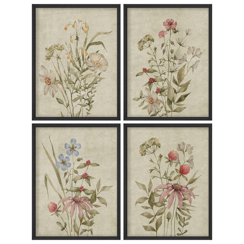 «Rustic Green Wildflowers», reproduction d'art encadrée, affiche, petit art mural, Noir, H 10 po x l 8 po