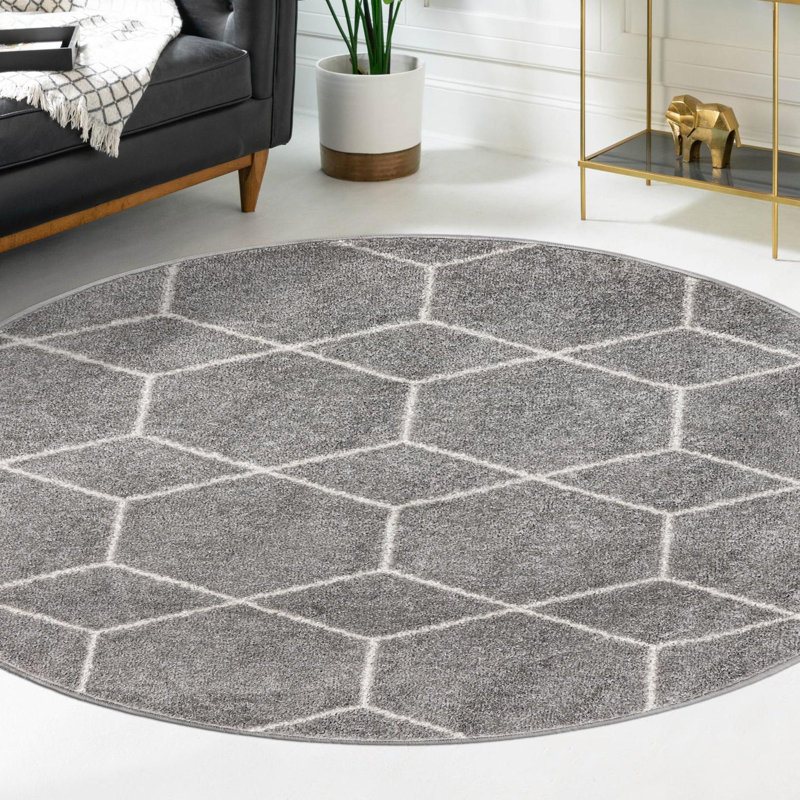 Tapis géométrique Debrodie, Rond 3 pi 1 po, Gris clair