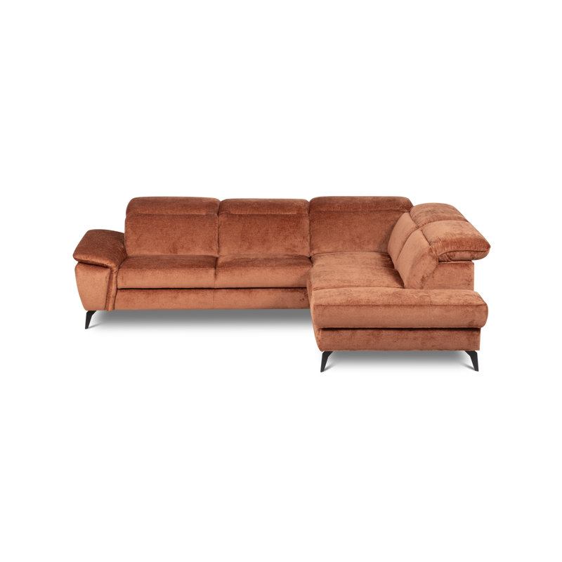 Bellagio Fabric Corner Sofa with Pull-Out Bed, Storage, Adjustable Headrests and Armrest, Orange, Right Hand Facing