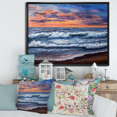 Coucher de soleil sur l'océan bleu II - peinture sur toile