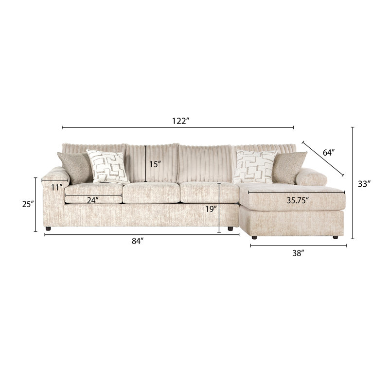 Canapé modulaire en velours côtelé avec accoudoirs et repose-pieds Oliwier, Velours côtelé parchemin