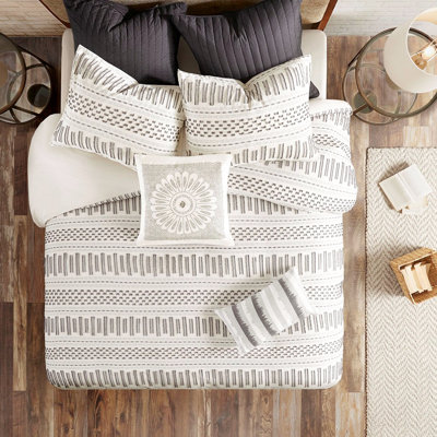 Literie en coton - grand / gris anthracite, 100% coton, style, Bartacks cachés, 2 taies décoratives, édredon élégant double / grand, design moderne décontracté