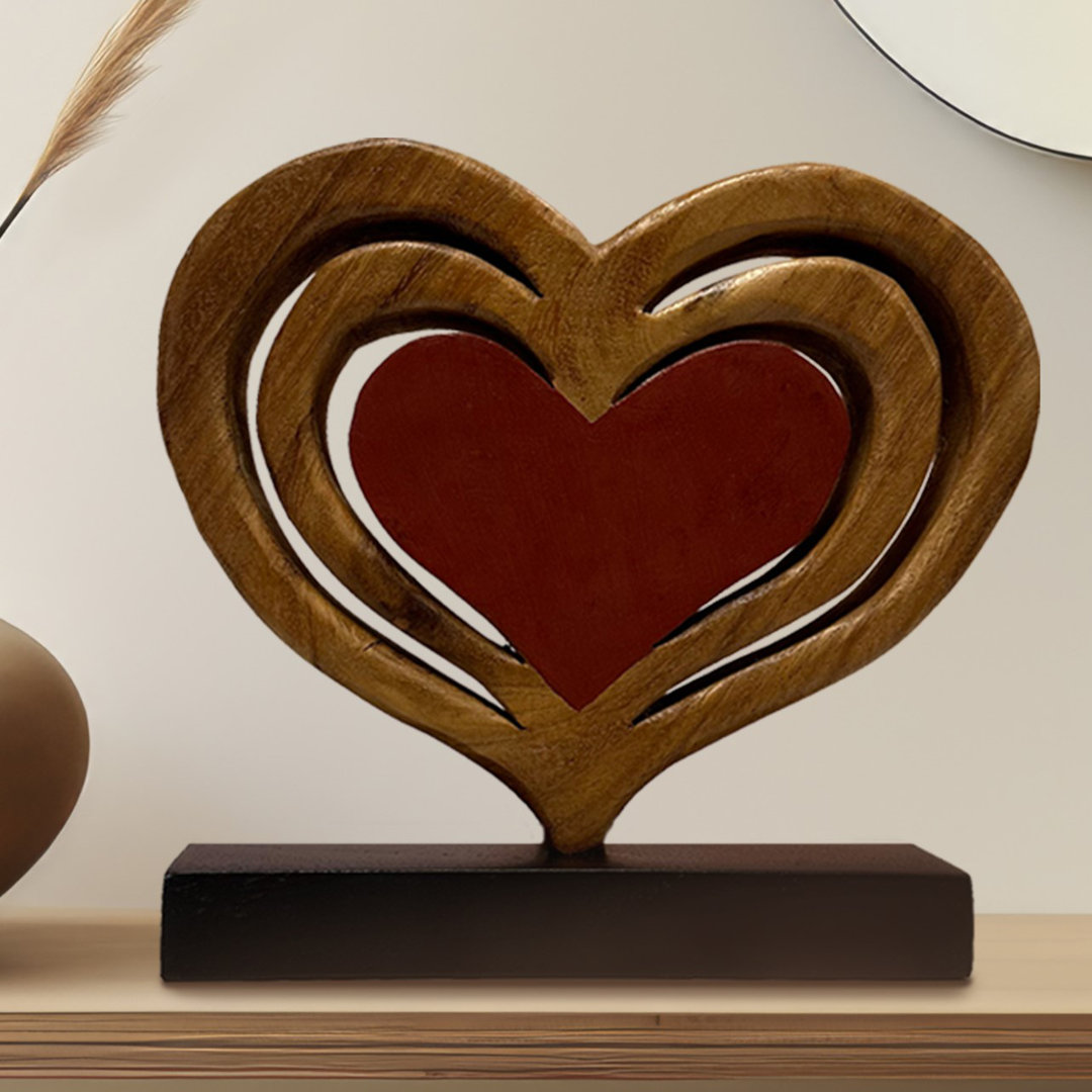 Kanthiah Heart Shape Handmade Sculpture Solid Acacia Wooden Sculpture Symbol of Love for Home Decor Wrought Studio™