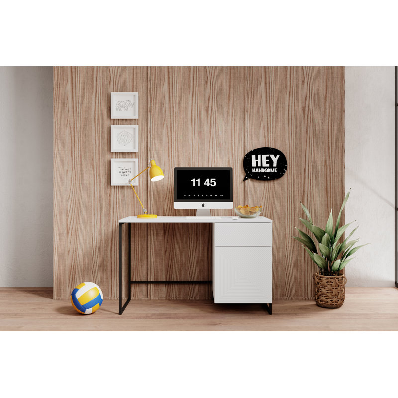Almitra Metal Base Computer Desk, White/Black