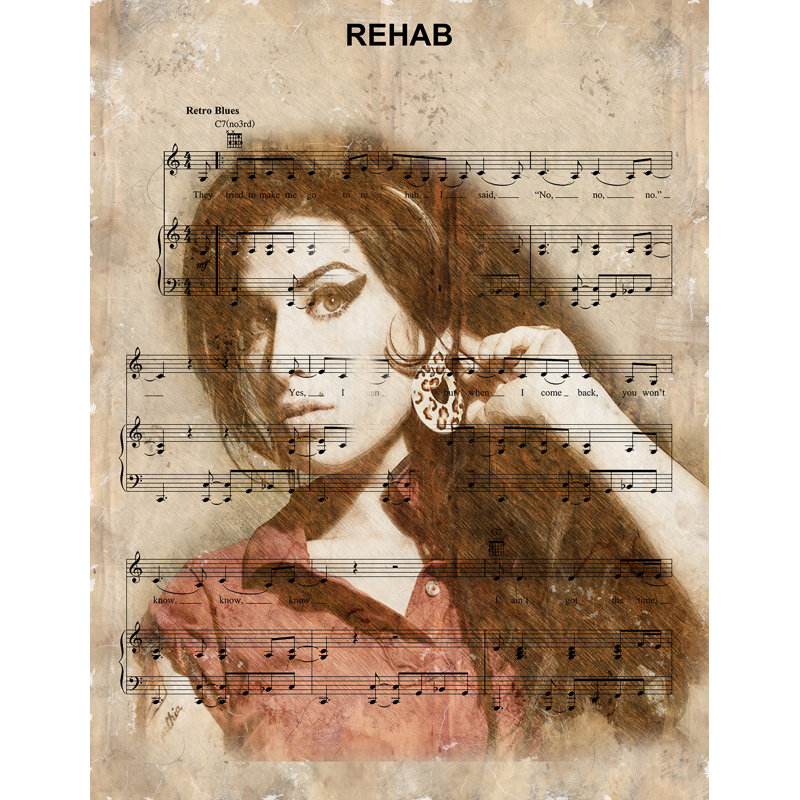 Rehab Amy Winehouse No.1 Music Artists & Lyrics Collection - Art Prints, Metal, 60cm H x 40cm W x 0.11cm D