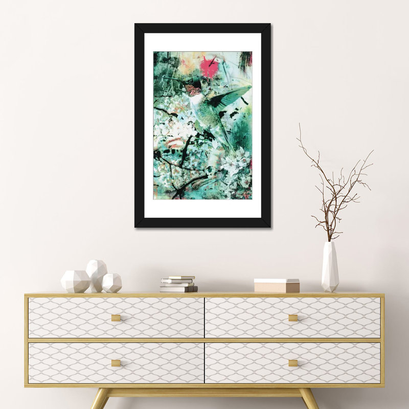 « hummingbird », impression sur toile, Papier avec cadre noir, H 24 po x l 16 po x P 1 po, Blanc
