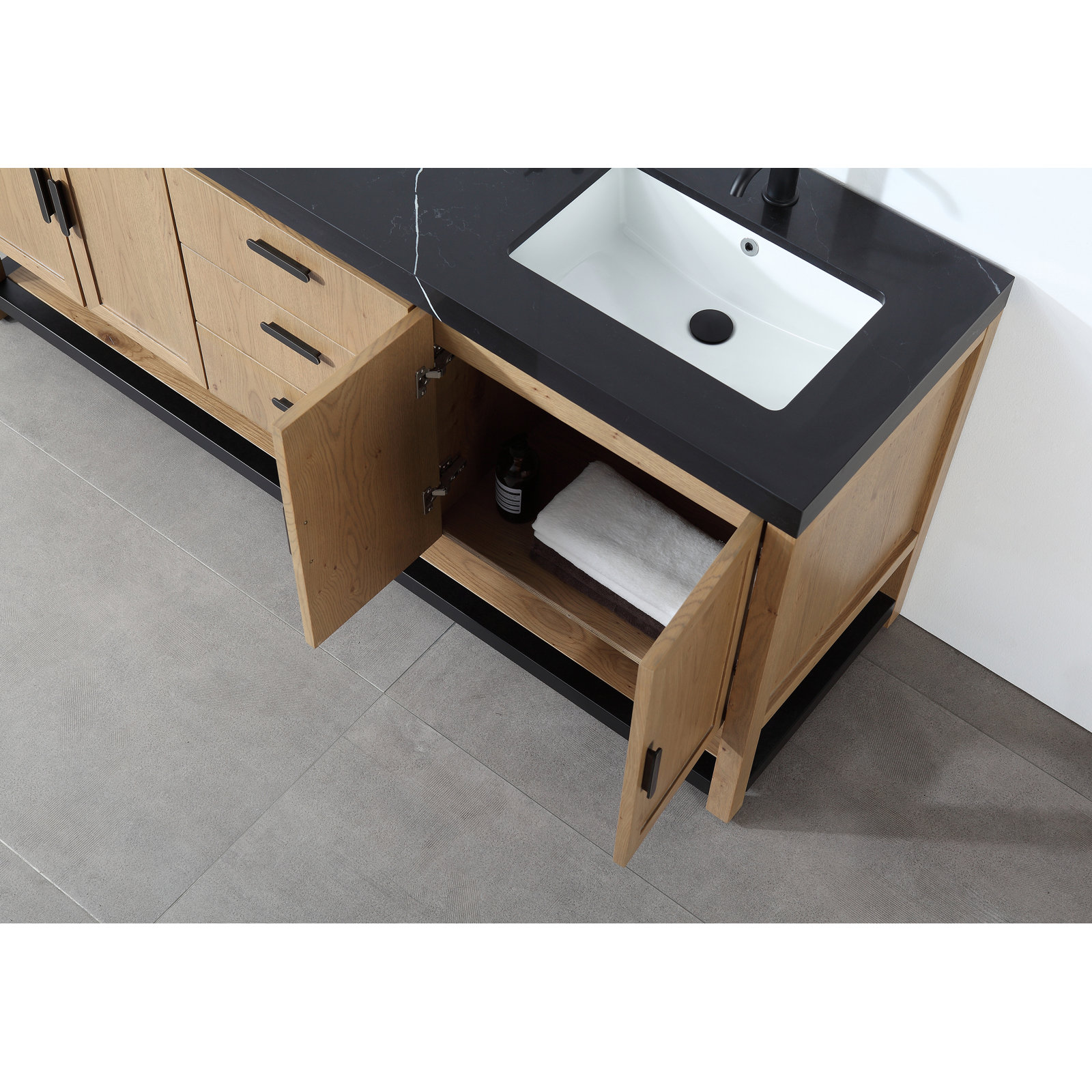 Winchester 72" Double Bathroom Vanity, Black, Pecan Oak