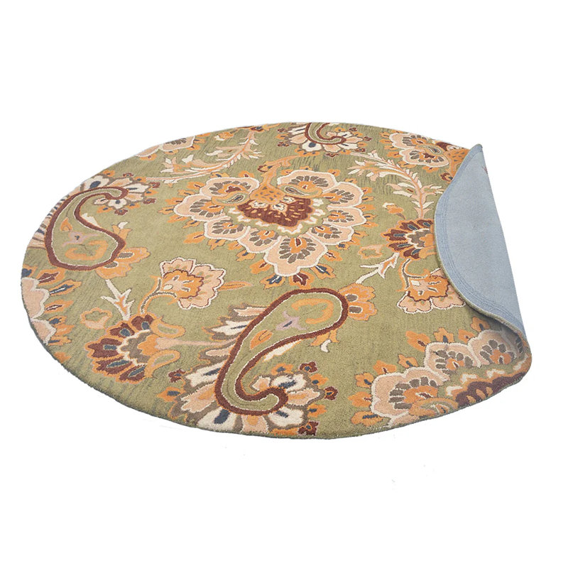 Lipsey Hand Tufted Wool Eco-Friendly Area Rugs - Round, Green Color, Floral Modern Design, High Pile Thick Handmade Anti Skid Area Rugs for Living Room, Bed Room