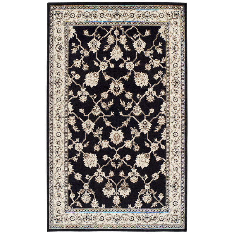 Clervil 100% Polypropylene Traditional Vine Floral Black Indoor Area Rug, Rectangle 5' x 8'