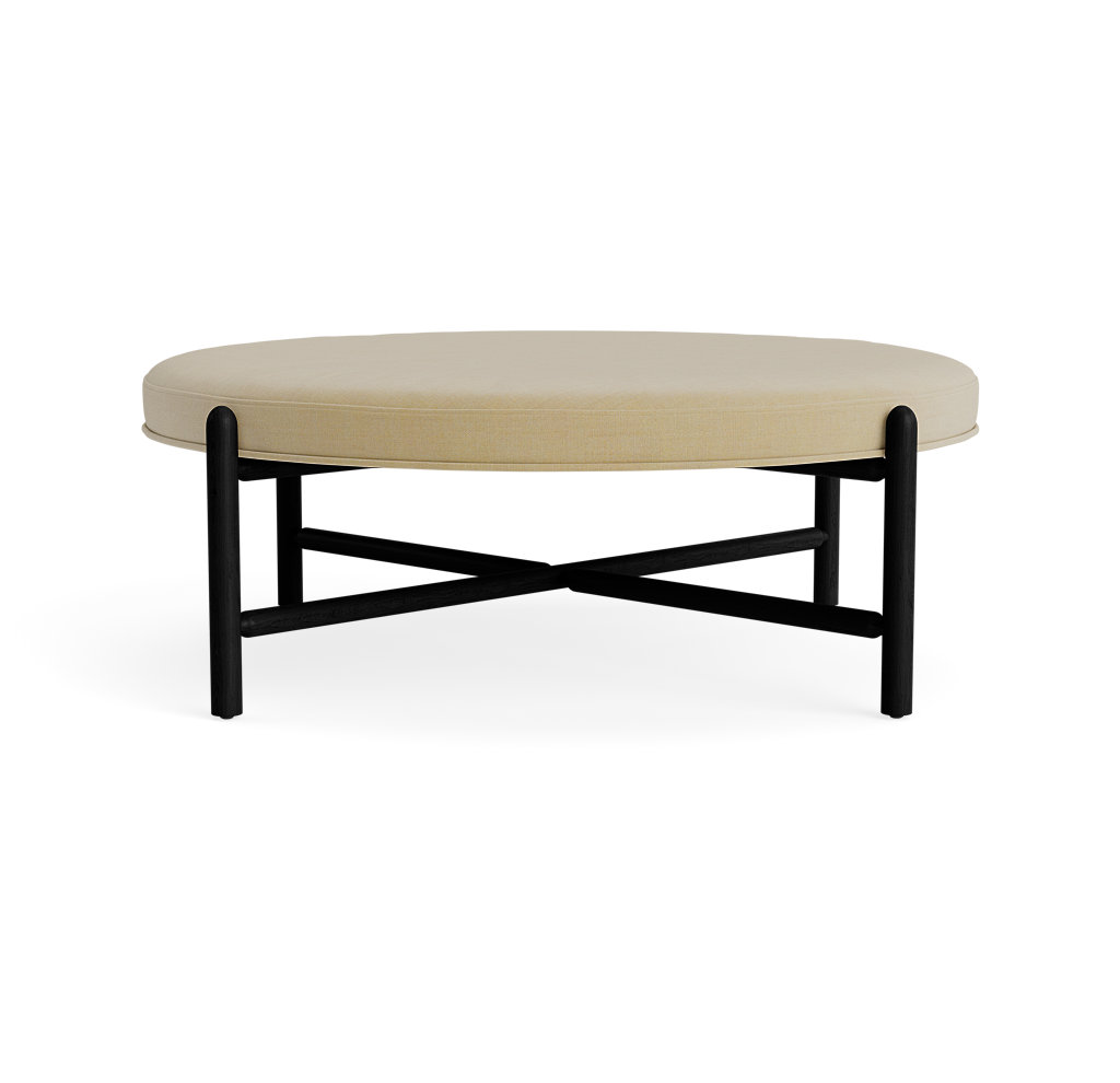 Vane 48" Linen Upholstered Ottoman, Black, Khaki