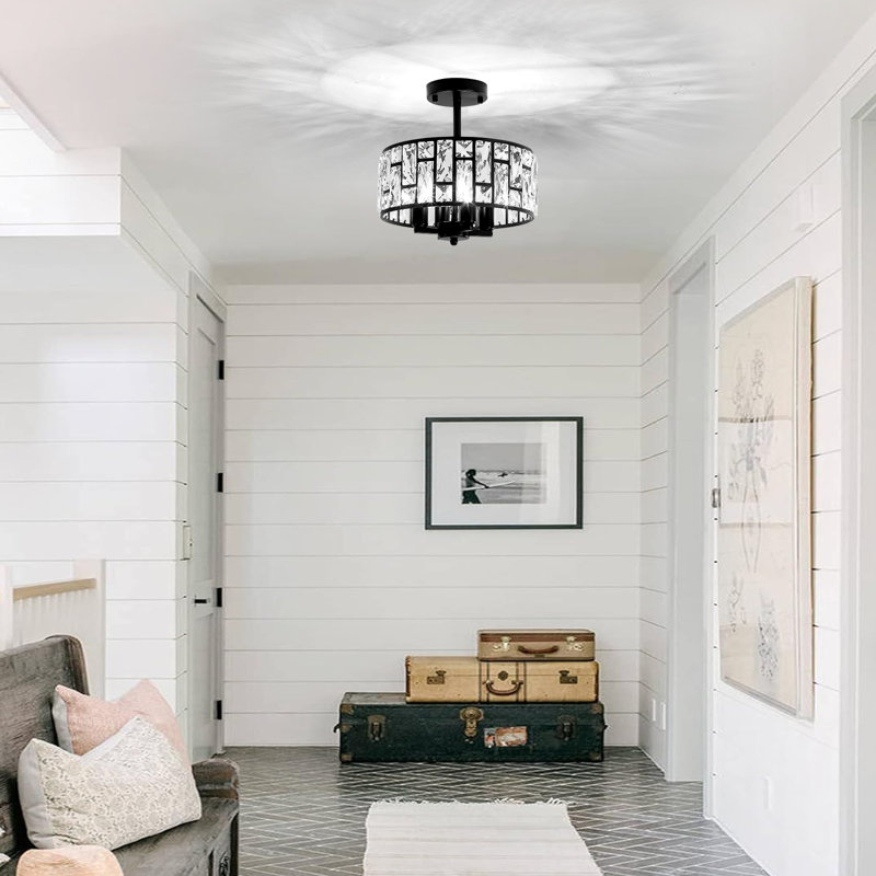 Modern Matte Black Crystal Semi Flush Mount Ceiling Light