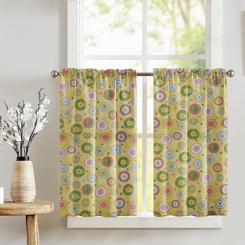 Yellow Cotton Circle Print Kitchen Cafe Curtains