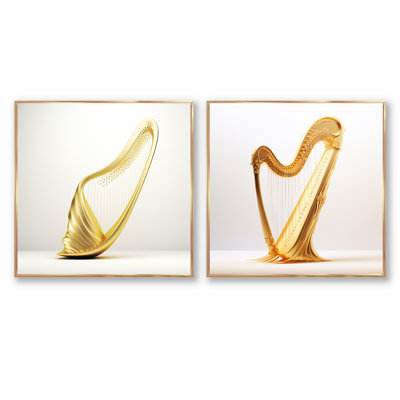 Harp Harmony Golden Serenity - Music Square Collage Set Of 2