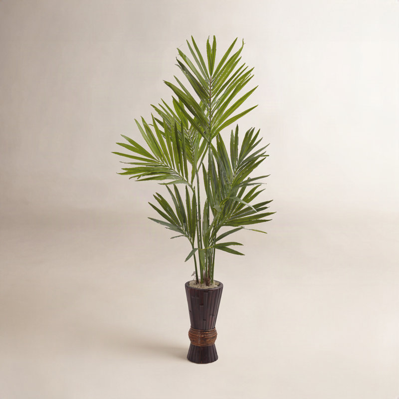 72'' Faux Palm Tree in Wood Decorative Vase