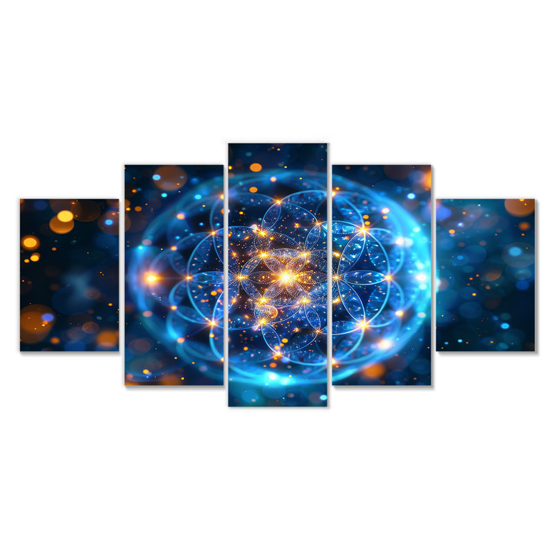 Art mural cosmique géométrique sacrée 5 pièces, H 32 po x l 60 po
