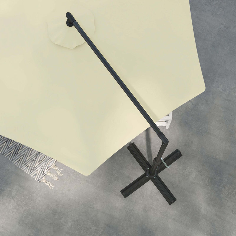 Parasol de patio en porte-à-faux de 9,5 pi avec manivelle, base croisée et évent d'aération Outsunny