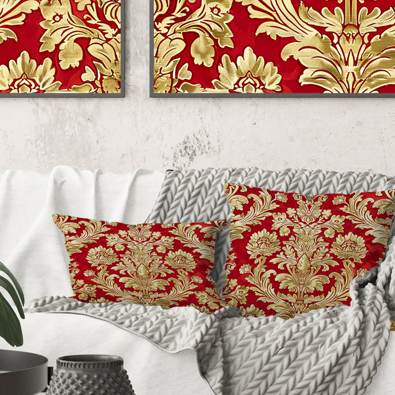 Or rouge damassé III - coussin damassé, H 16 po x l 16 po, Carrée