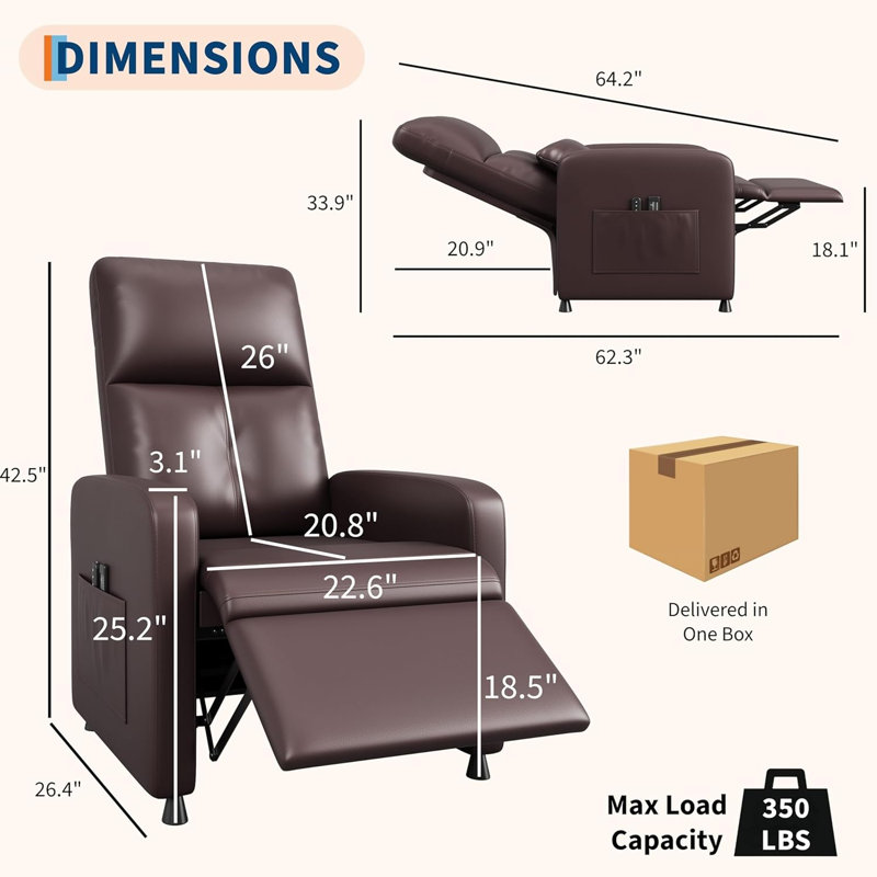 Fauteuil inclinable électrique avec siège rembourré, Brun