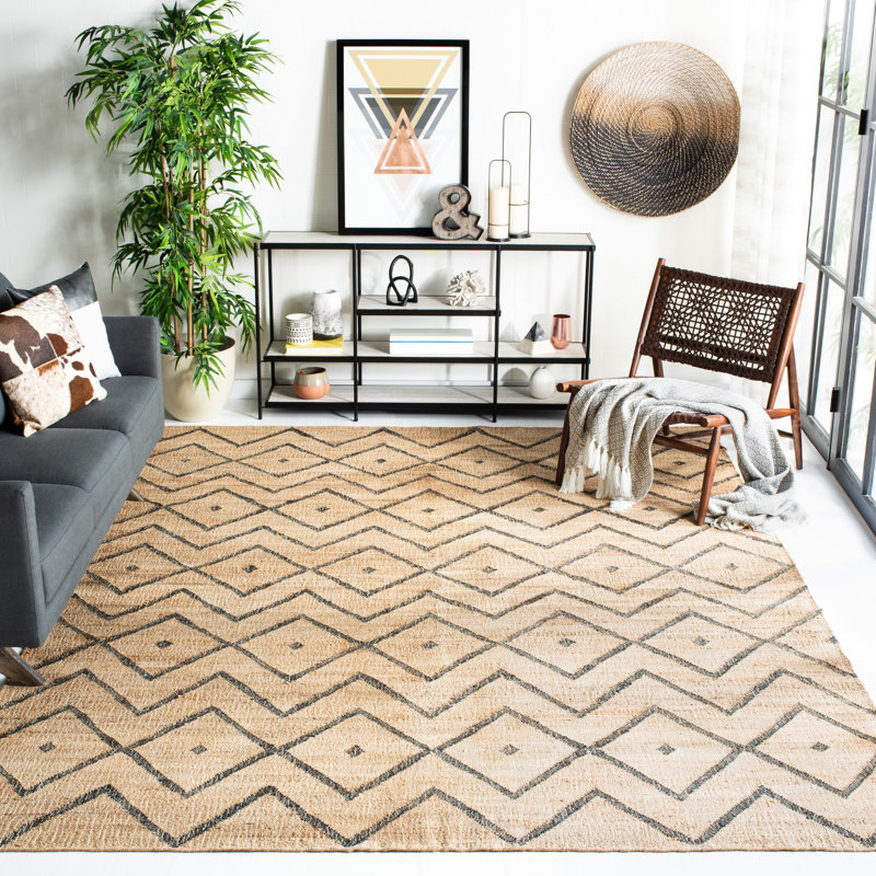 Tapis géométrique en jute tissé à la main Hawes, Rectangle 6 pi x 9 pi