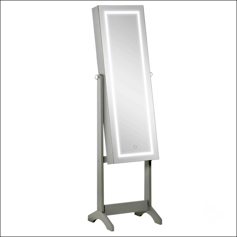 Armoire à bijoux sur pied avec lumière DEL, Gris