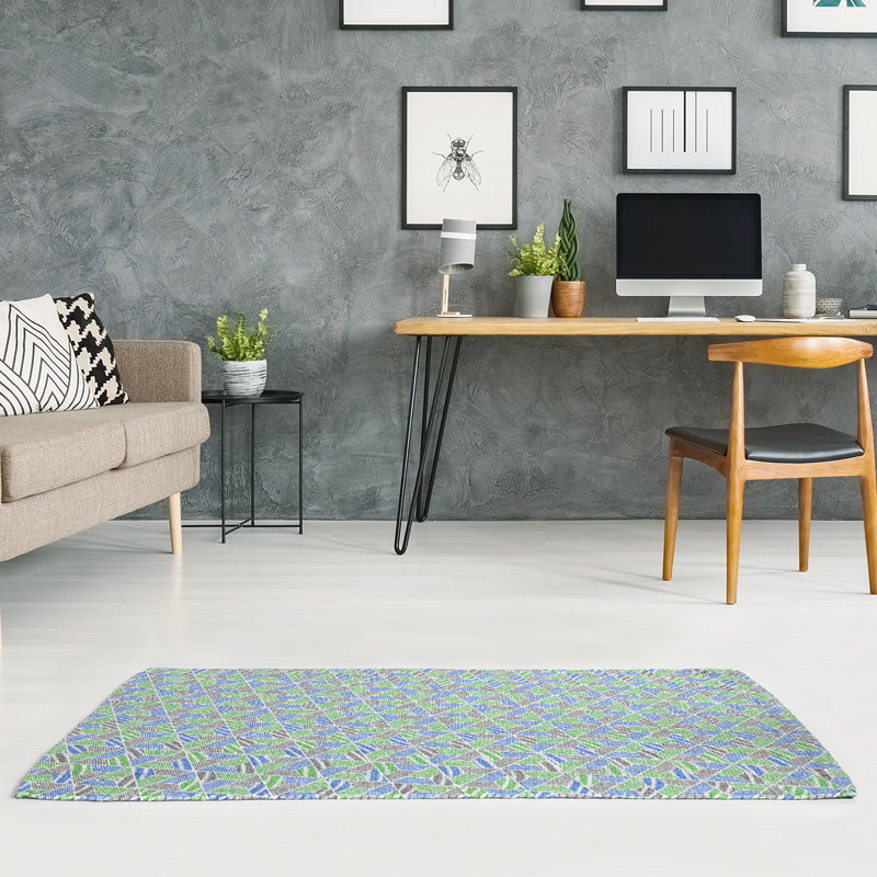 Tapis moyen bleu marine/brun clair/brun moyen trapézoïdals, Rectangle 4 pi x 6 pi