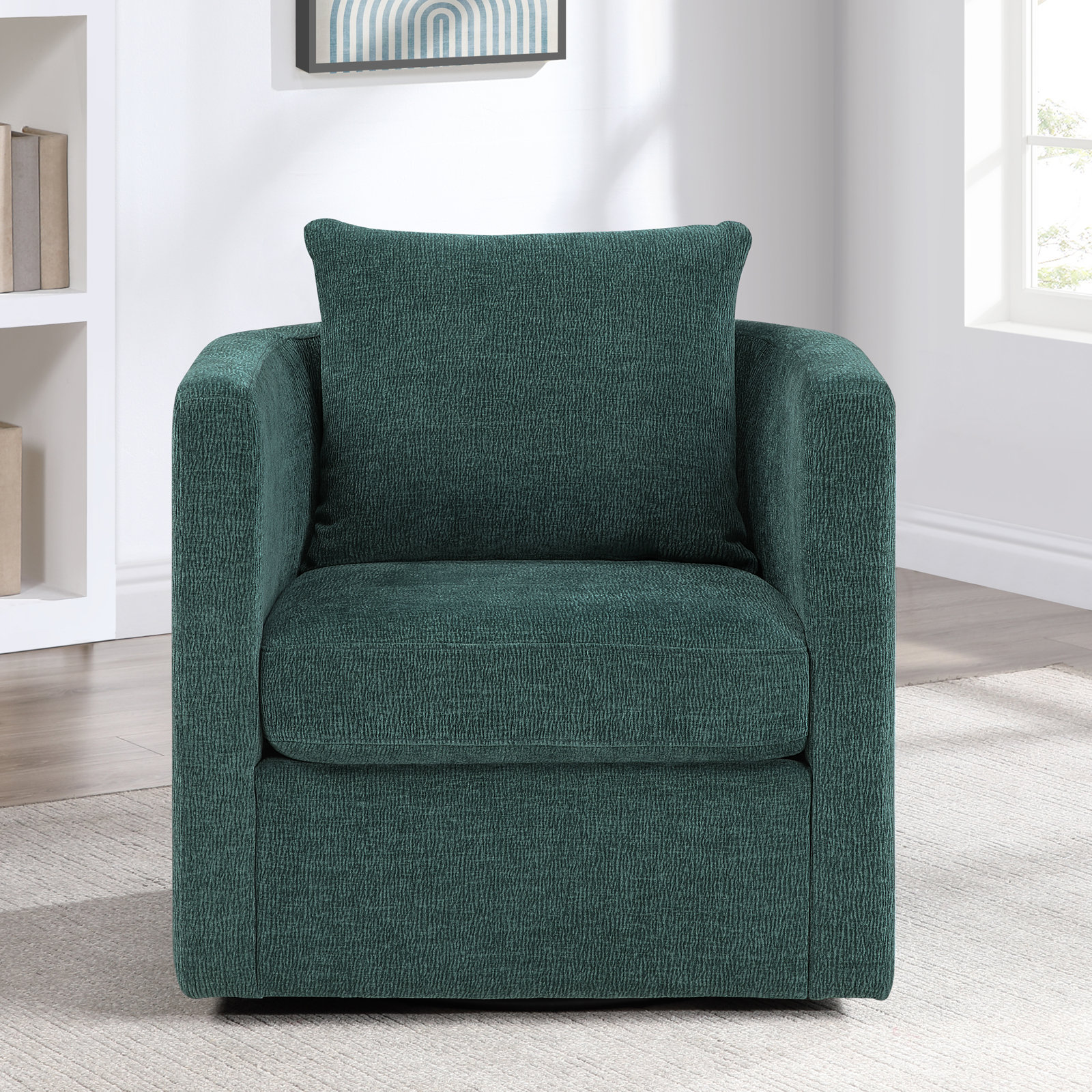 Fran Swivel Barrel Chair, Green Polyester