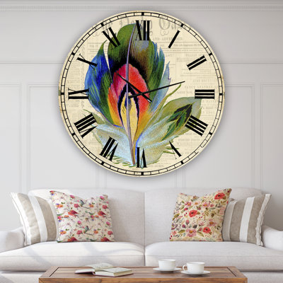 Grande horloge murale colorée avec plumes élégantes II