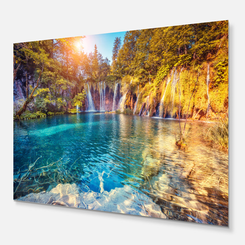 «Turquoise Water and Sunny Beam», reproduction de photographie de paysage, H 34 po x l 44 po x P 1,5 po, Métal métal
