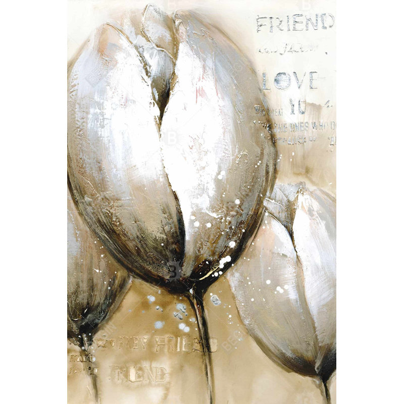 Trois tulipes avec typographie - Toile beige, décoration intérieure