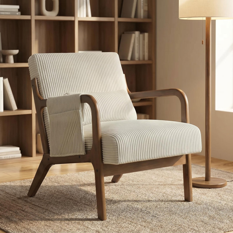 Fauteuil Mid-Century moderne en bois massif avec assise rembourrée de 6,69 po d'épaisseur