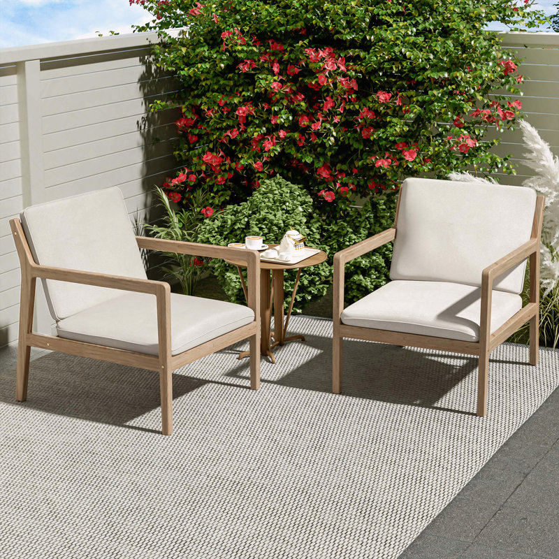 Acacia Wood Outdoor Armchair Cushioned Patio Club
